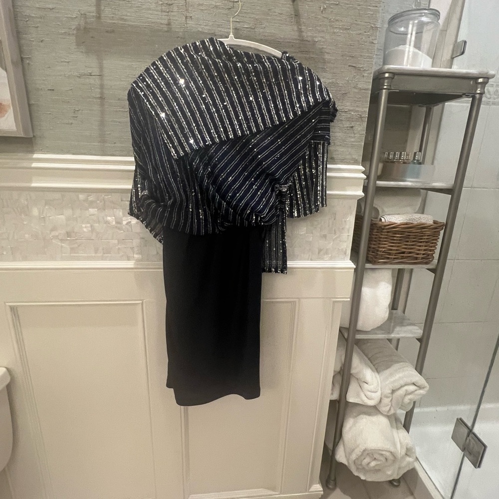NWT new small Anthropologie flat white short sleeve sequin stripe midi dress - Picture 5 of 17